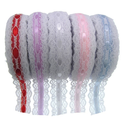 1Roll 20yards 1" White lace ribbon satin ribbon for party wedding scrapbooking packing 2.5cm ribbon for crafts