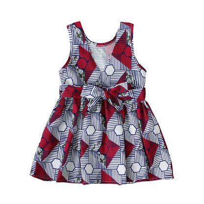 2021 New Arrival Summer Fashion African Children V-neck Sleeveless Polyester Printing Dress African Dresses for Children