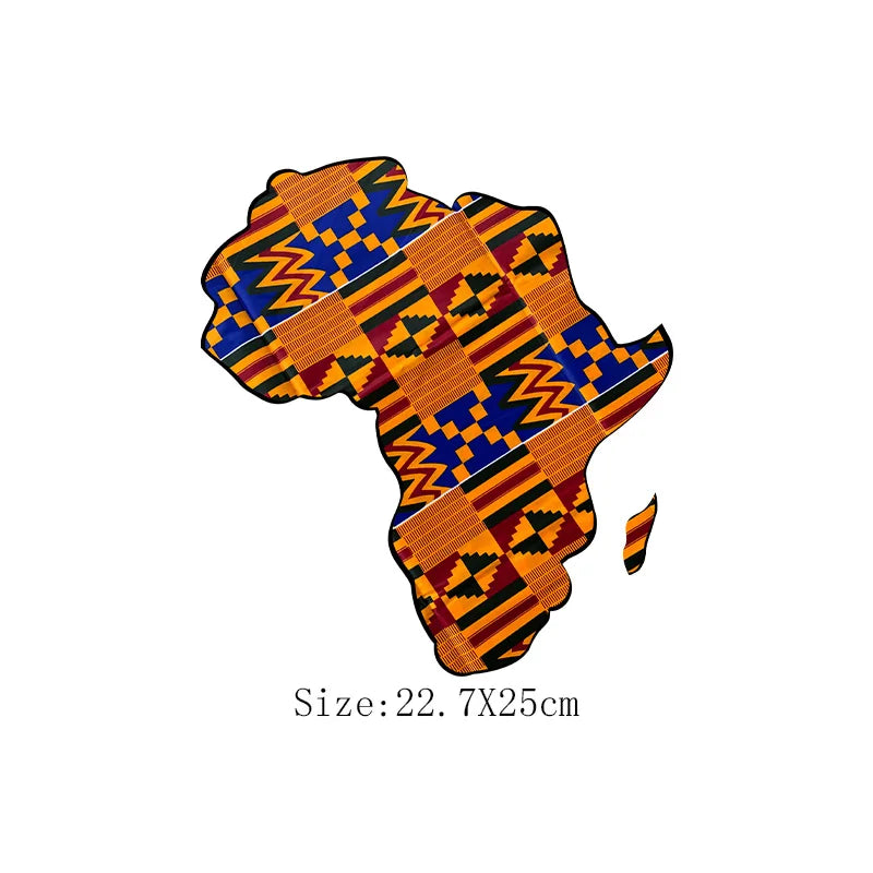 African Map Patches On Clothing Heat Transfer Sticker DIY T-Shirt Washable Patch Ankara Print T-Shirt Thermal Stickers Appliqued