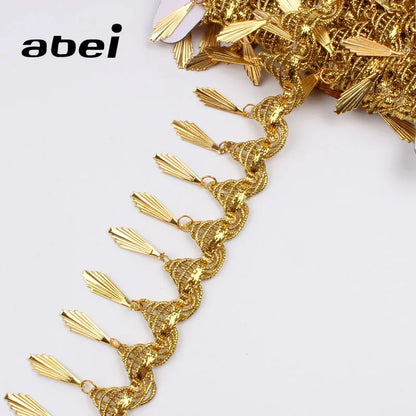 40mm 1yard Quality Gold Sequins Fringe Tassel Lace Ribbon Paillette lace trims Sewing Fabric Trimming Accessories DIY