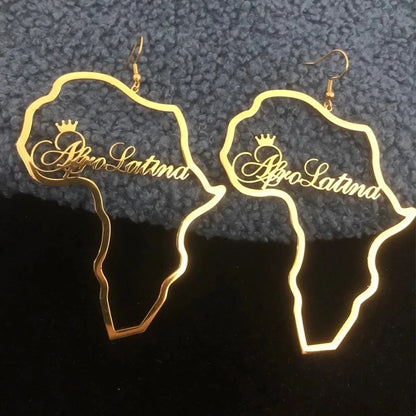 Anniyo African Map Custom Name For Women Stainless Steel Personalized Big Earrings Exaggerate Africa Traditional Ethnic Jewelry