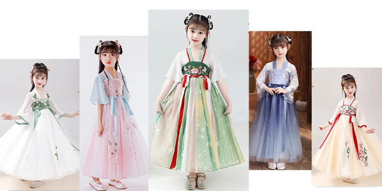 Chinese Kids Hanfu Dress Cute Girl Carnival Cosplay Costume Ancient Traditional Child Hanfu Dance Perform Dress Christmas Gift