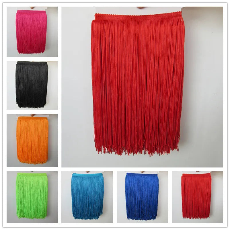 Wholesale 1 meter/lot 30cm Long Fringe Lace Tassel Polyester Lace Trim Ribbon Latin dance skirt curtain fringes for sewing