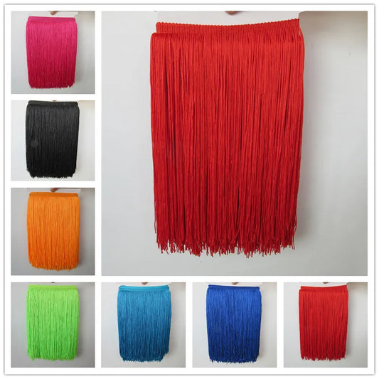 Wholesale 1 meter/lot 30cm Long Fringe Lace Tassel Polyester Lace Trim Ribbon Latin dance skirt curtain fringes for sewing