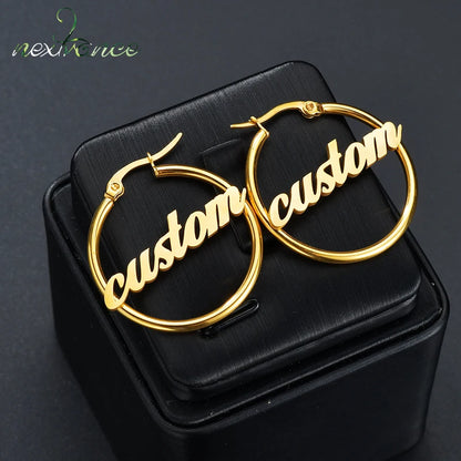 Nextvance  High Quality Personalized Name Drop Earrings Customize Namplate ID Dangle Earring Women Stainless Steel Party Gift