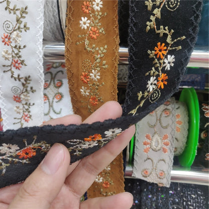 4.3-5cm Width Embroidered Flowers Lace Webbing For Needlework Dentelle Sewing Accessories, Sell by Yard