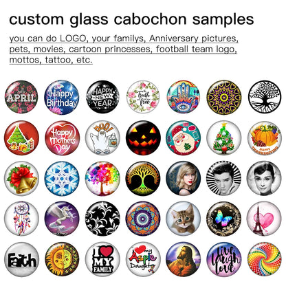 Personalized Photo Custom pictures DIY 12mm/14mm/16mm/18mm/20mm/25mm/30mm glass cabochon flat back for DIY necklace jewelry