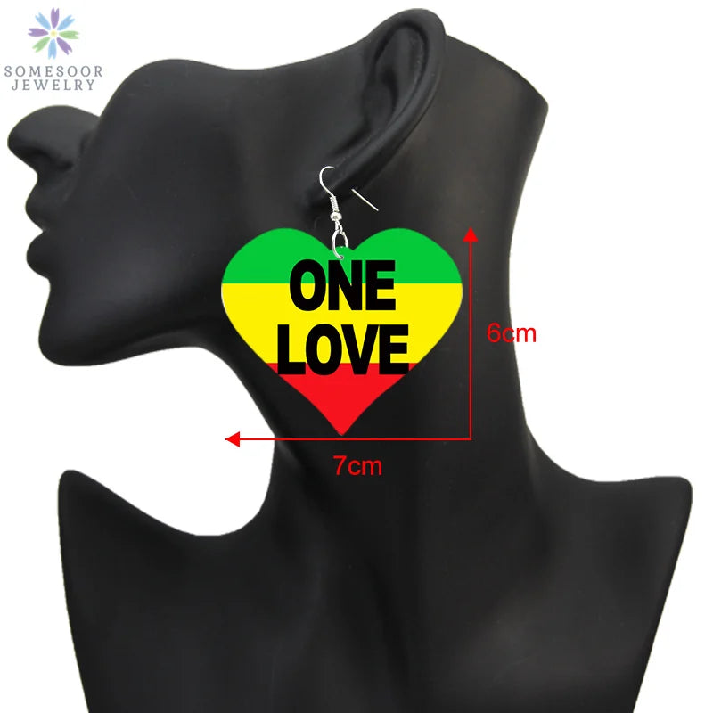 SOMESOOR Big Love Customized Heart African Wooden Drop Earrings Front Back Printed Personalized AFRO Wood Jewelry For Women Gift