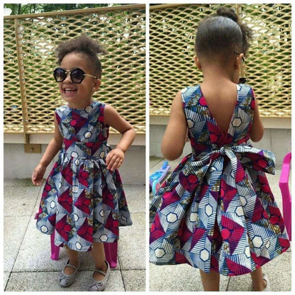 2021 New Arrival Summer Fashion African Children V-neck Sleeveless Polyester Printing Dress African Dresses for Children