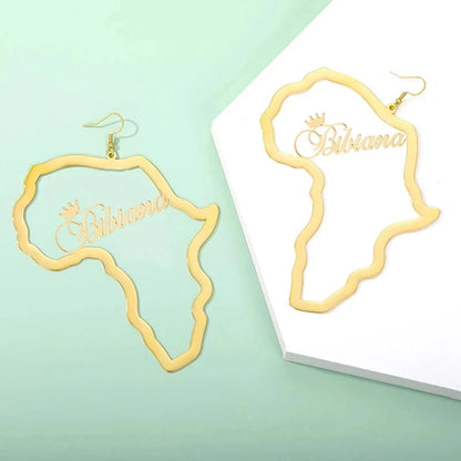 Anniyo African Map Custom Name For Women Stainless Steel Personalized Big Earrings Exaggerate Africa Traditional Ethnic Jewelry