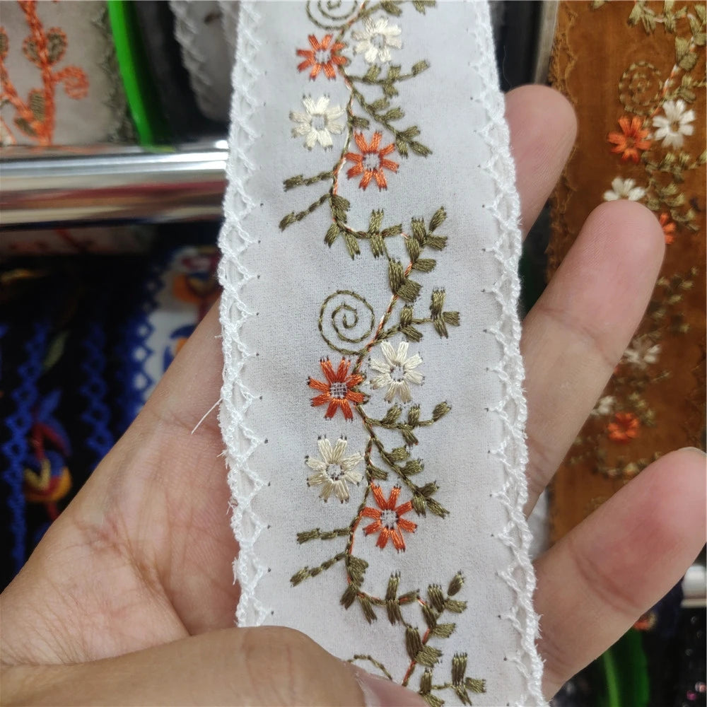 4.3-5cm Width Embroidered Flowers Lace Webbing For Needlework Dentelle Sewing Accessories, Sell by Yard