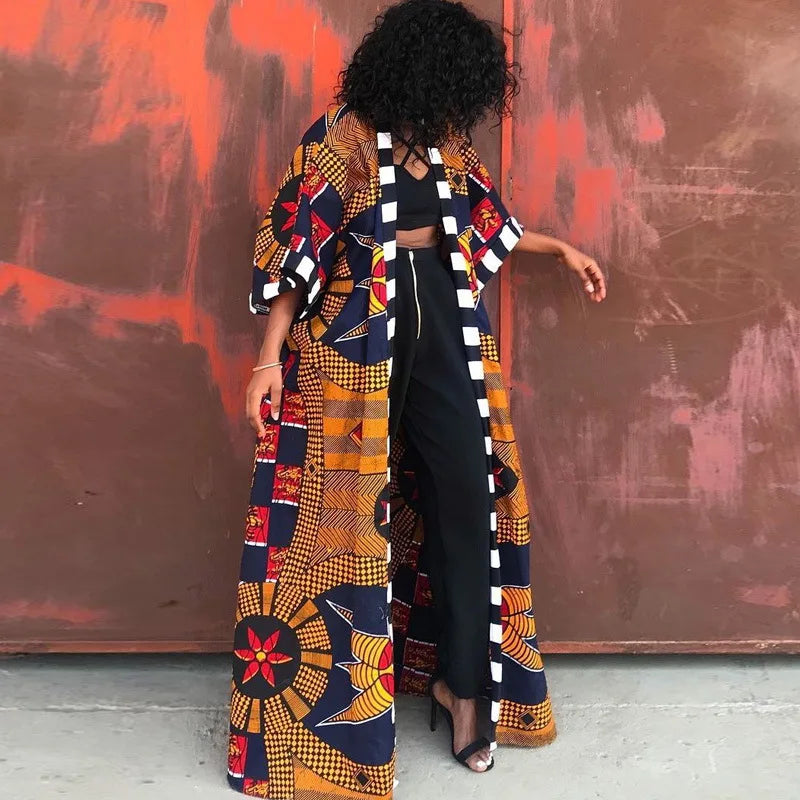 Africa Clothes for Women  2021 Dashiki Autumn Winter African Women Printing Long Shirt Cardigan Coat Dress African Dresses Women