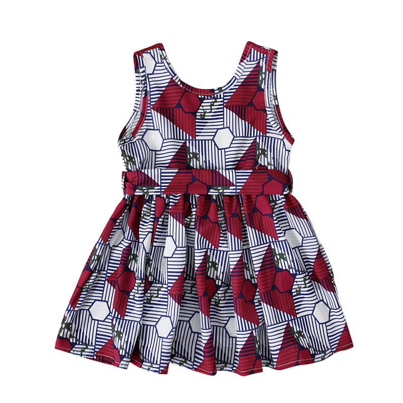 2021 New Arrival Summer Fashion African Children V-neck Sleeveless Polyester Printing Dress African Dresses for Children