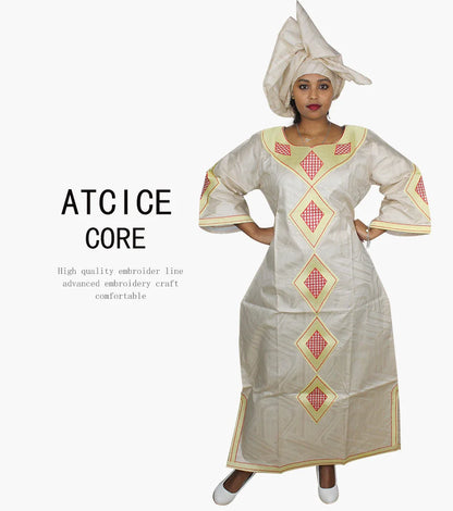 African Dresses For Women Fashion Design New African Bazin Embroidery Design Dress Long Dress With Scarf