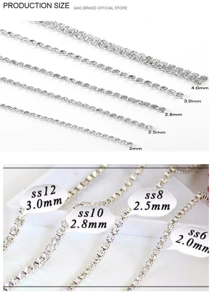 1Yard 10Yards/roll SS6-SS16 Glitter Crystal Rhinestone Chain Sew-On Glue-On For Clothes  DIY Garment Accessories trim Cup Chain