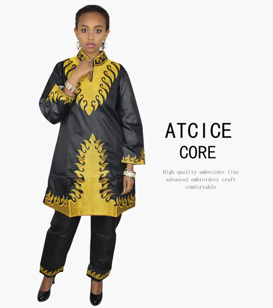 African Bazin Embroidery Design Dresses Top With Pants African Clothes