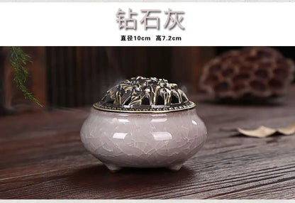 Ice Crack Ceramic Disc Incense Burner with Sandalwood Incense - Buddha Incense Holder for Room Decor, Censer