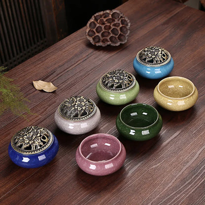 Ice Crack Ceramic Disc Incense Burner with Sandalwood Incense - Buddha Incense Holder for Room Decor, Censer