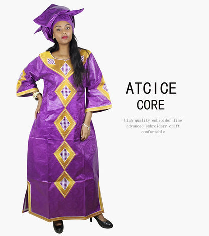 African Dresses For Women Fashion Design New African Bazin Embroidery Design Dress Long Dress With Scarf