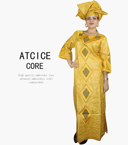 African Dresses For Women Fashion Design New African Bazin Embroidery Design Dress Long Dress With Scarf