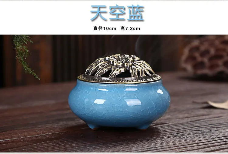 Ice Crack Ceramic Disc Incense Burner with Sandalwood Incense - Buddha Incense Holder for Room Decor, Censer