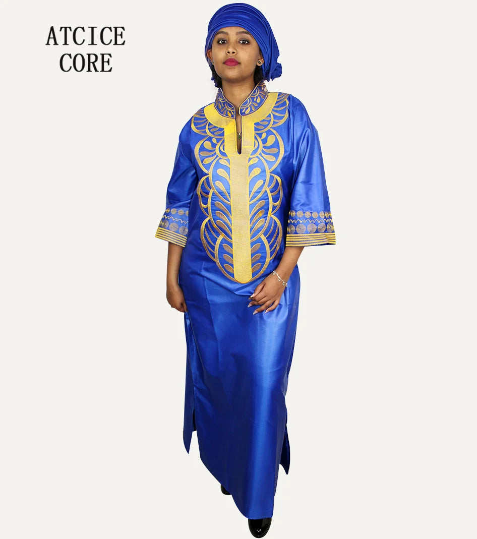 African dresses for women dashiki soft embroidery desing long dress without scarf