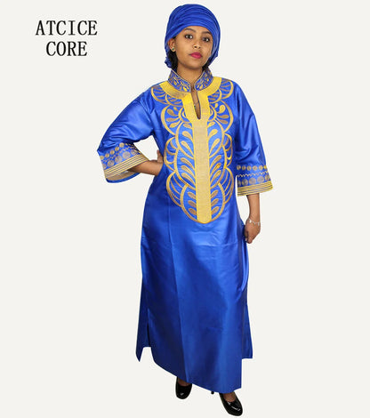 African dresses for women dashiki soft embroidery desing long dress without scarf