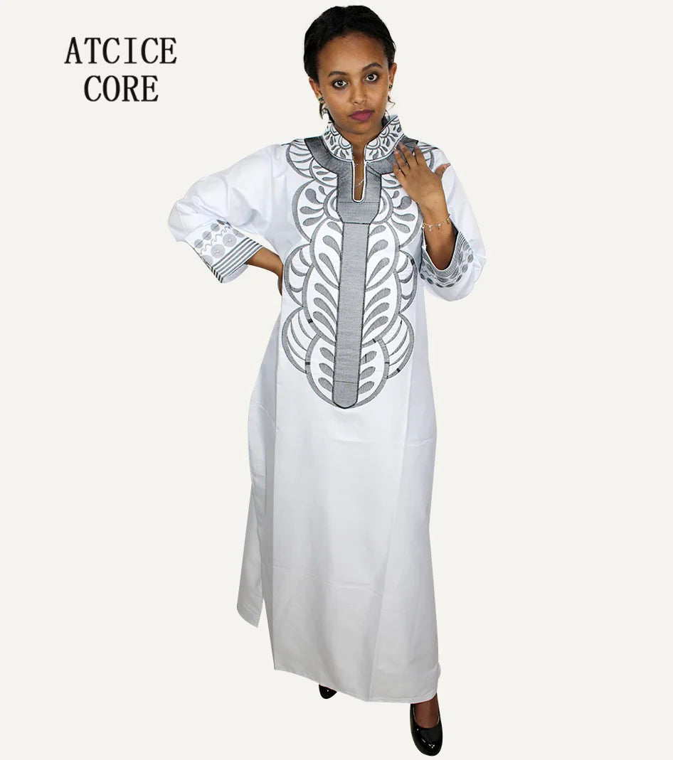 African dresses for women dashiki soft embroidery desing long dress without scarf