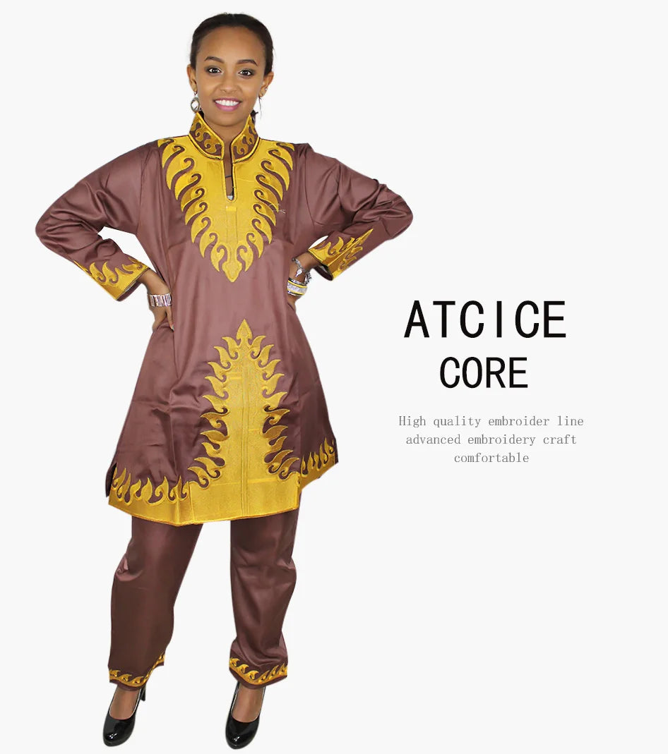 African Bazin Embroidery Design Dresses Top With Pants African Clothes