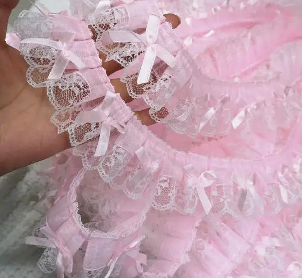 5CM Wide New Pink Embroidery 3D Flower Lace Fabric Trim Ribbon DIY Sewing Applique Collar Fringe Tassel Wedding Guipure Decor