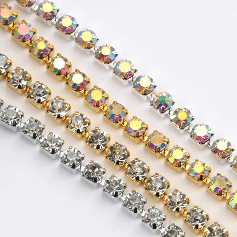 1Yard 10Yards/roll SS6-SS16 Glitter Crystal Rhinestone Chain Sew-On Glue-On For Clothes  DIY Garment Accessories trim Cup Chain