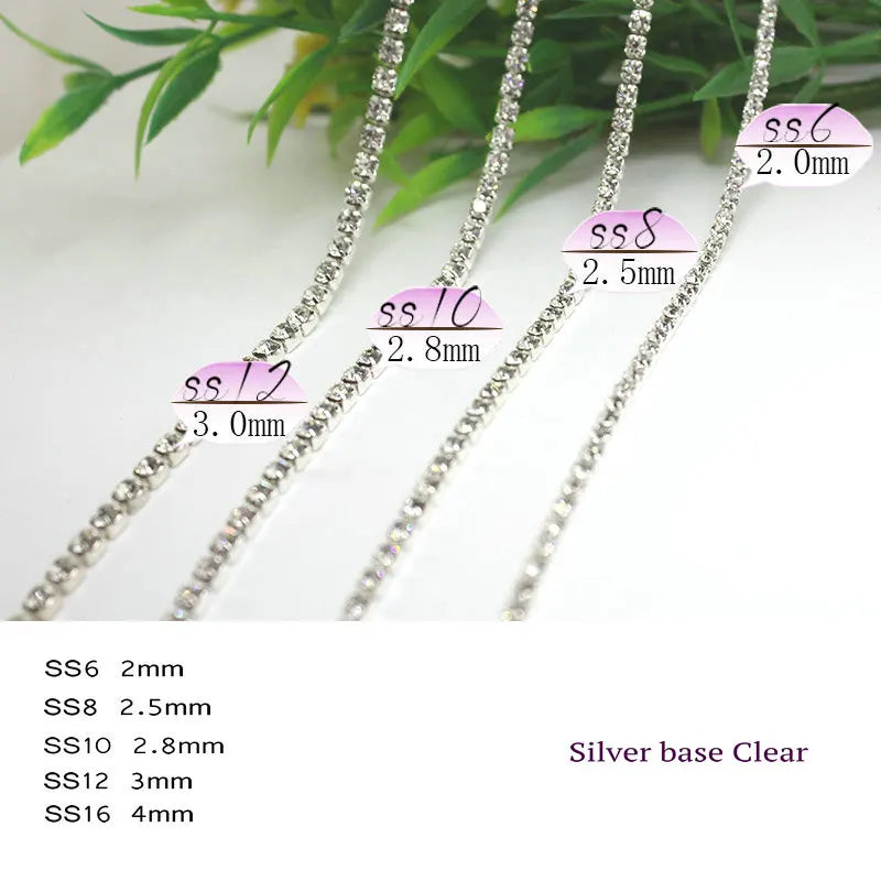 1Yard 10Yards/roll SS6-SS16 Glitter Crystal Rhinestone Chain Sew-On Glue-On For Clothes  DIY Garment Accessories trim Cup Chain