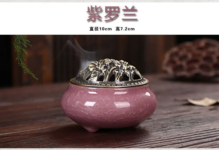 Ice Crack Ceramic Disc Incense Burner with Sandalwood Incense - Buddha Incense Holder for Room Decor, Censer