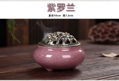 Ice Crack Ceramic Disc Incense Burner with Sandalwood Incense - Buddha Incense Holder for Room Decor, Censer