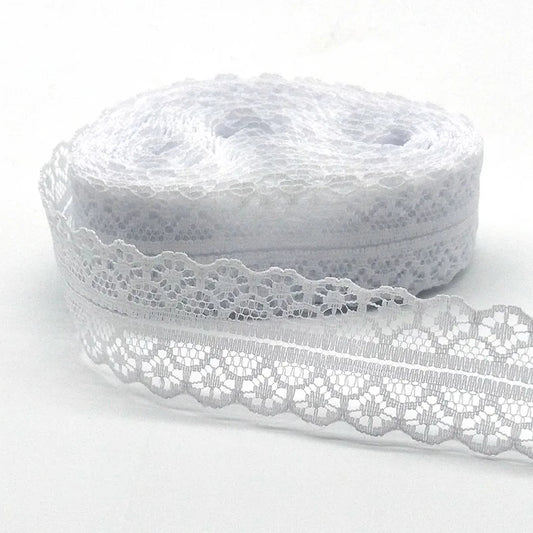 New 10 Yards White Lace Ribbon Tape Width 28MM Trim Fabric DIY Embroidered Net Cord For Sewing Decoration African Lace Fabric