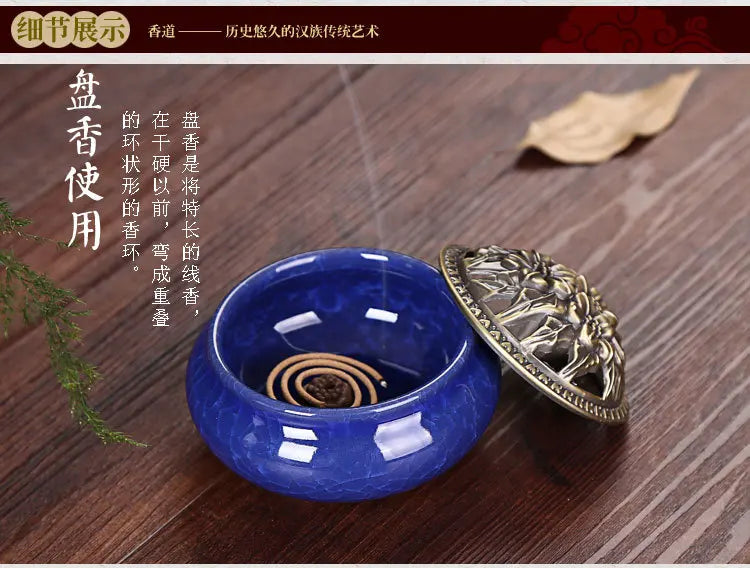 Ice Crack Ceramic Disc Incense Burner with Sandalwood Incense - Buddha Incense Holder for Room Decor, Censer