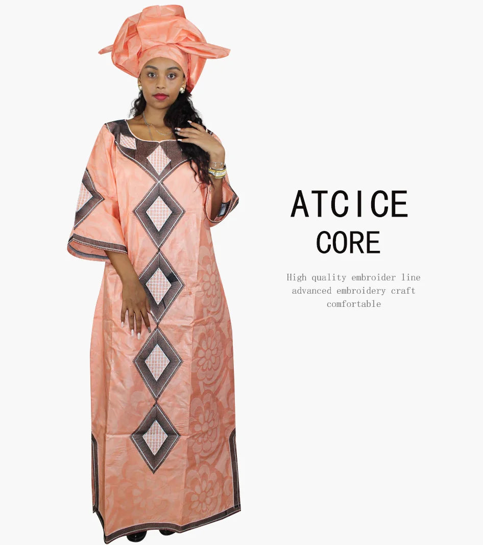 African Dresses For Women Fashion Design New African Bazin Embroidery Design Dress Long Dress With Scarf