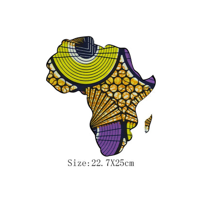 African Map Patches On Clothing Heat Transfer Sticker DIY T-Shirt Washable Patch Ankara Print T-Shirt Thermal Stickers Appliqued