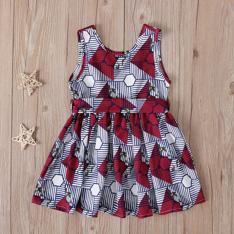 2021 New Arrival Summer Fashion African Children V-neck Sleeveless Polyester Printing Dress African Dresses for Children