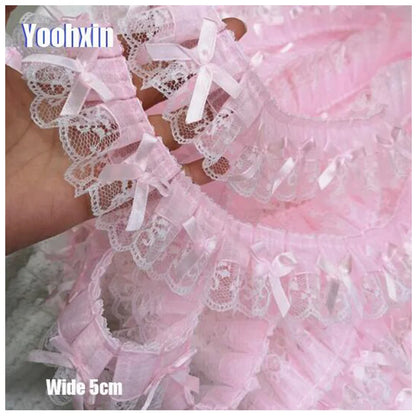 5CM Wide New Pink Embroidery 3D Flower Lace Fabric Trim Ribbon DIY Sewing Applique Collar Fringe Tassel Wedding Guipure Decor