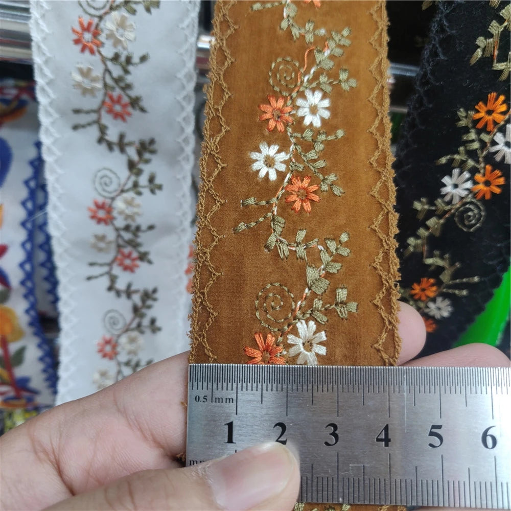 4.3-5cm Width Embroidered Flowers Lace Webbing For Needlework Dentelle Sewing Accessories, Sell by Yard