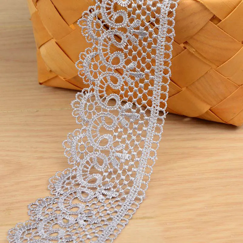 White Lace Fabric Ribbon Wedding for Dresses Macrame 3D Flower Vintage Bridal Lot By Meters