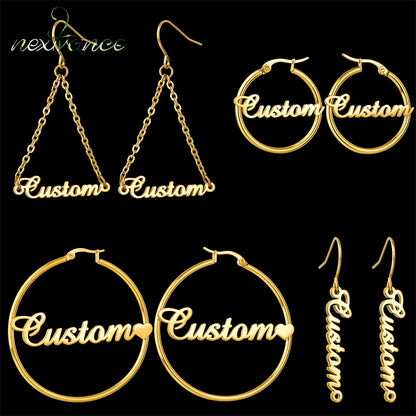 Nextvance  High Quality Personalized Name Drop Earrings Customize Namplate ID Dangle Earring Women Stainless Steel Party Gift