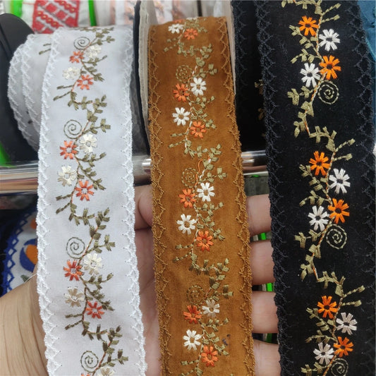 4.3-5cm Width Embroidered Flowers Lace Webbing For Needlework Dentelle Sewing Accessories, Sell by Yard