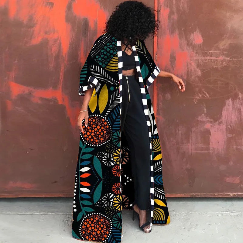 Africa Clothes for Women  2021 Dashiki Autumn Winter African Women Printing Long Shirt Cardigan Coat Dress African Dresses Women