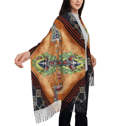 Kabyle Jewelry Scarf Wrap for Women Long Winter Fall Warm Tassel Shawl Unisex Amazigh Africa Ethnic Style Scarves