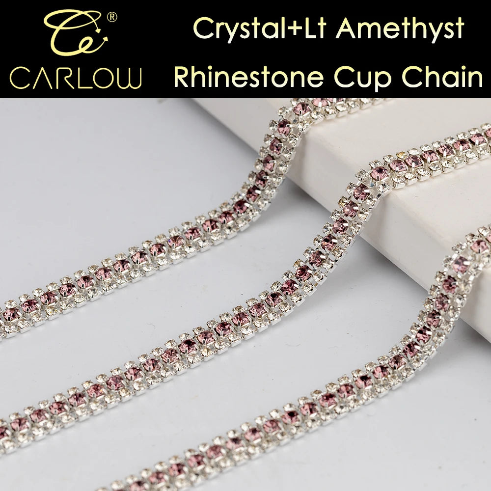 CARLOW AAAAA 3 Rows Rhinestone Cup Chain Sew on Shiny Gold Base Glass Stone Chain for Garement Decoration DIY