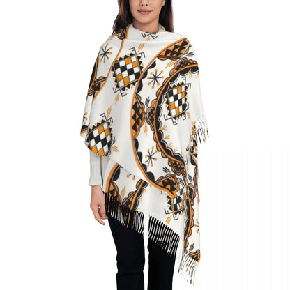 Kabyle Jewelry Scarf Wrap Women Long Winter Fall Warm Tassel Shawl Unisex Amazigh Carpet Berber Scarves