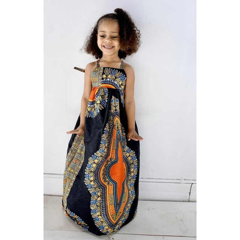 African Clothes Kids Fashion Dashiki Dress Robe Africaine Baby Girl Clothes Bazin Riche Sleeveless African Dresses for Girl