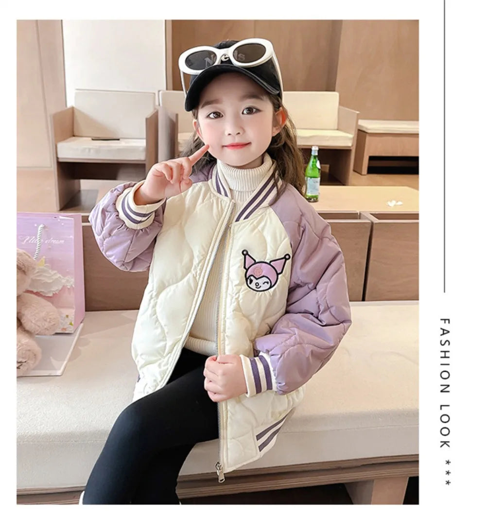 Girly Heart Kawaii Sanrio Kuromi Soft Baseball Jacket – Cute Anime Cartoon Coat for Kids, Y2K Style Gift